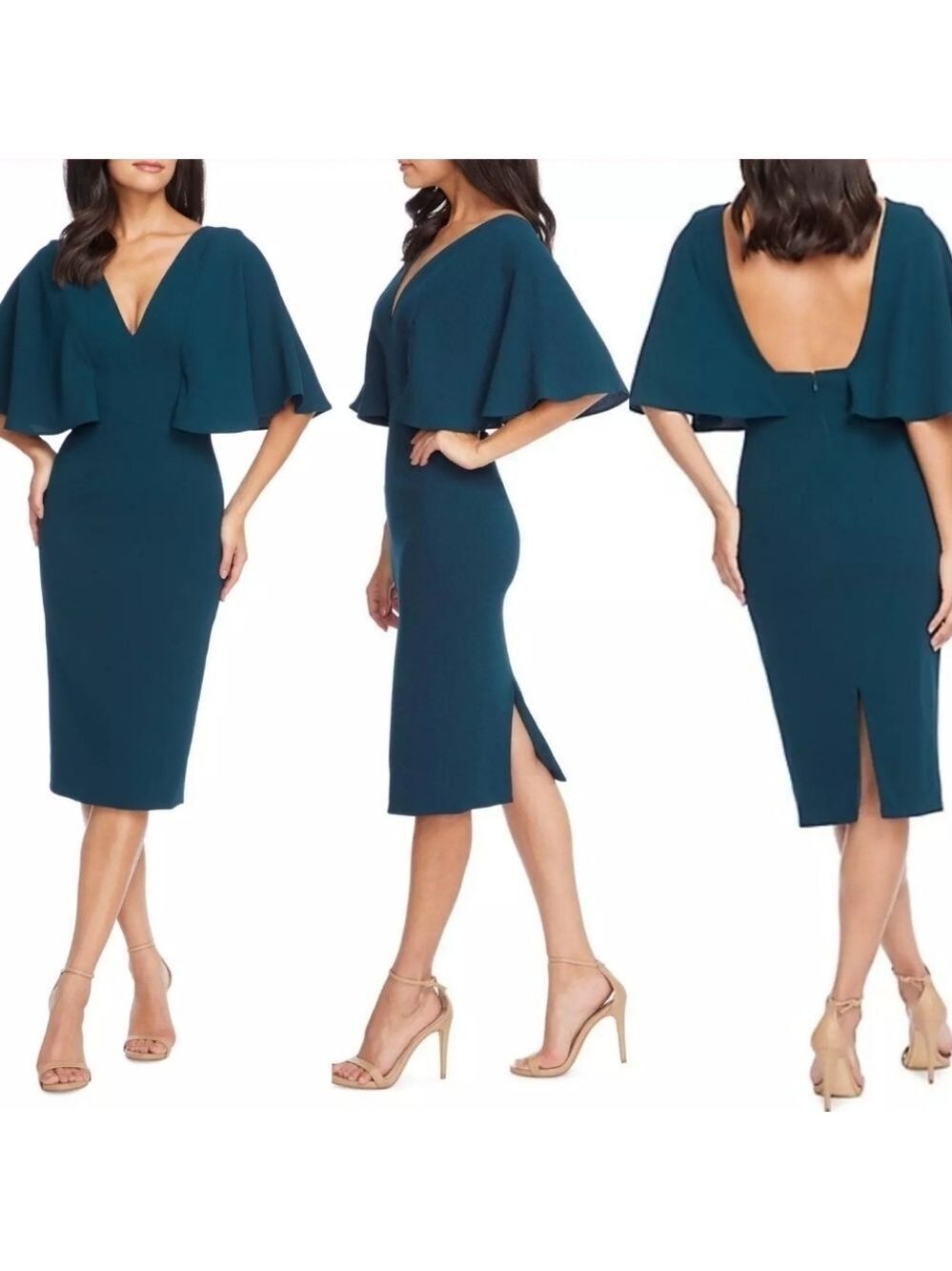Dress the Population Louisa Butterfly Sleeve Cocktail Dress Sz. S Pine
